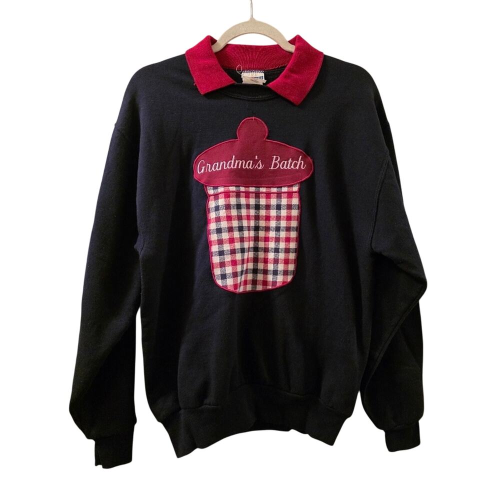 Vtg Embroidered Acorn Grandmas Batch Contrasting Collar Crewneck Sweatshirt M